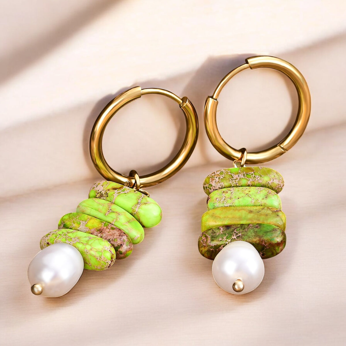 Ocean Bliss Pearl & Green Jasper Hoop Drops