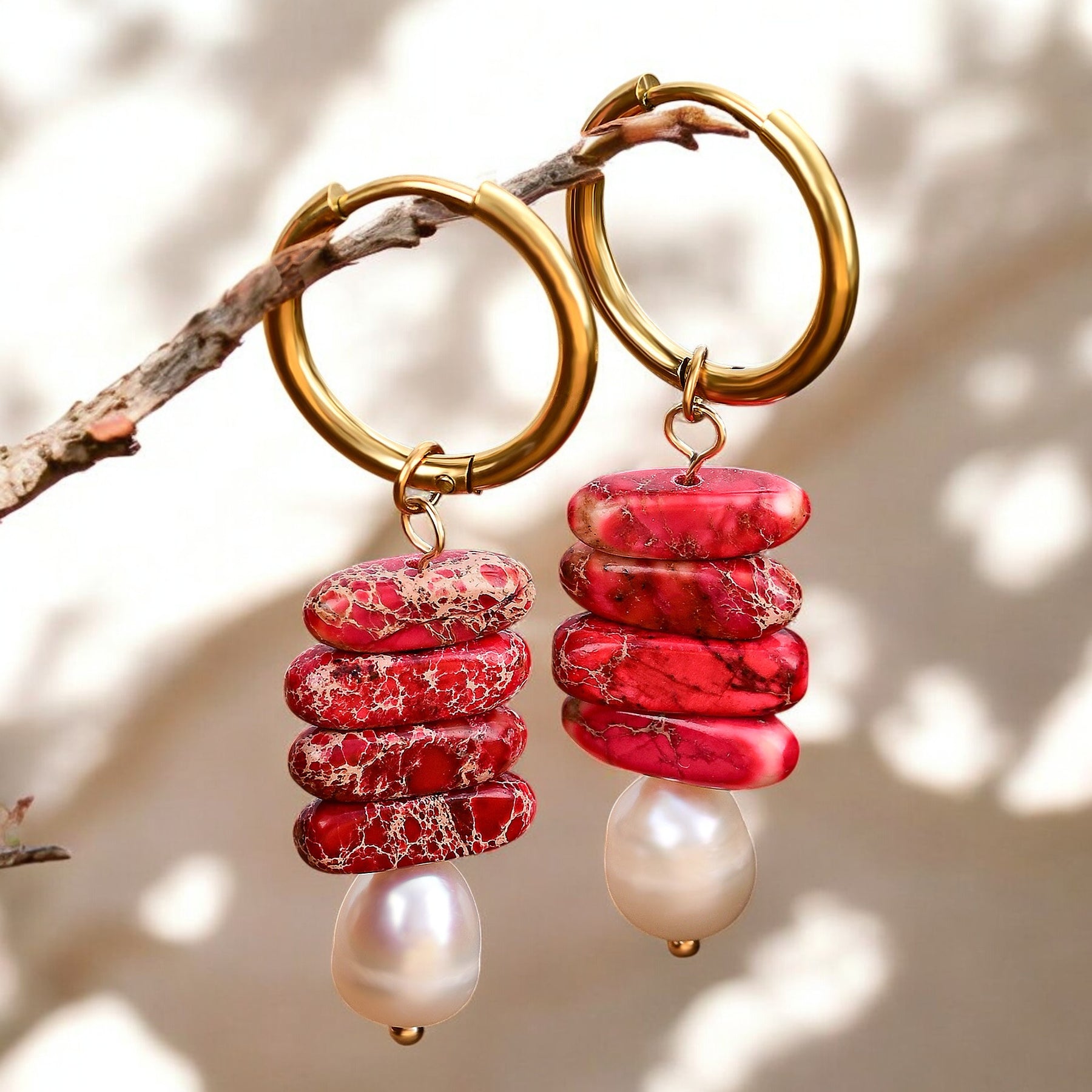 Ocean Bliss Pearl & Jade Jasper Hoop Drops