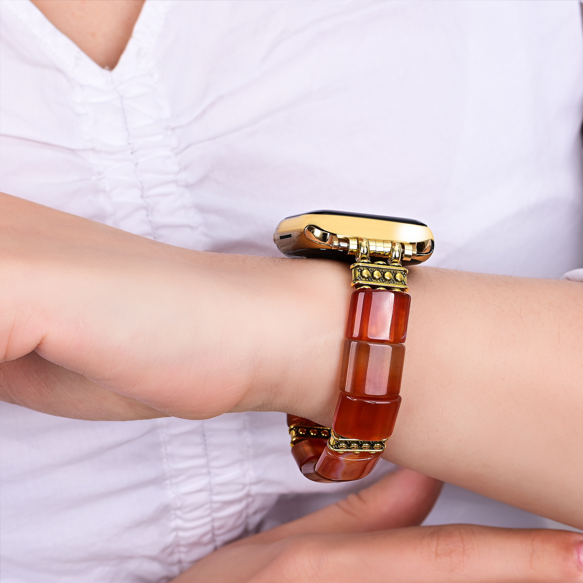 سوار ساعة آبل مرن من عقيق اللهب الهادئ