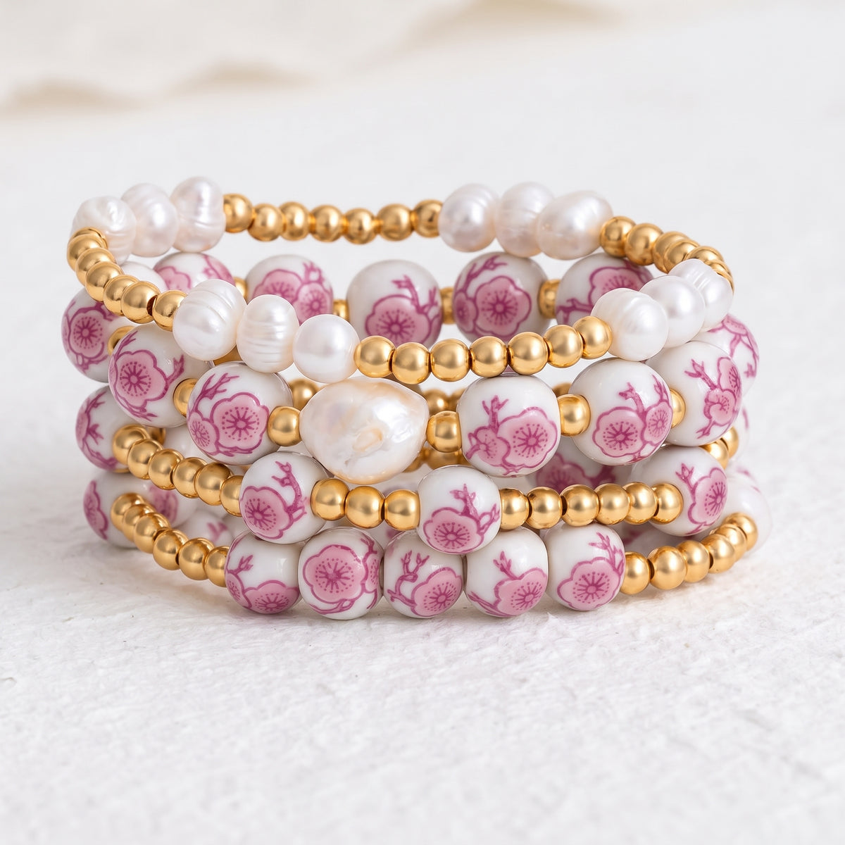 Porcelain Garden Cherry Blossom Bracelet Set