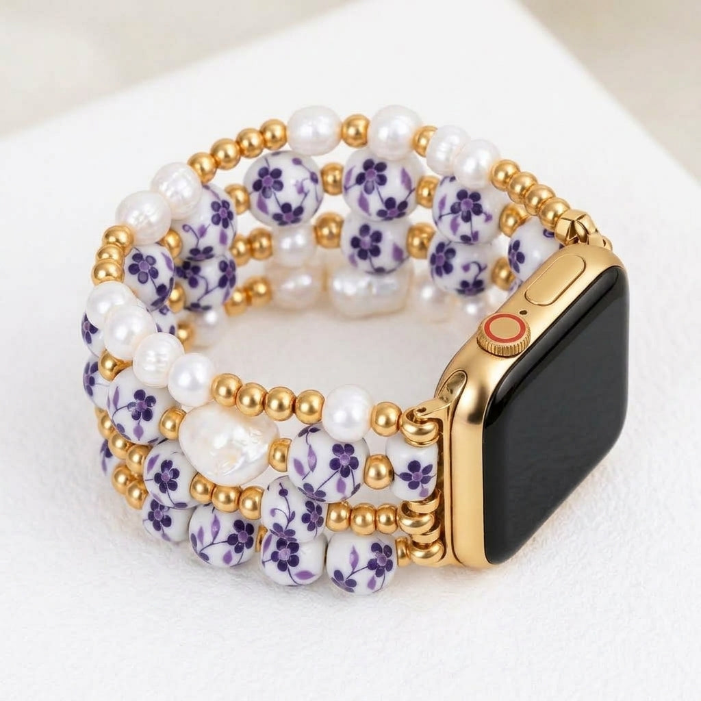 Porcelain Garden Violet Bloom Apple Watch Strap