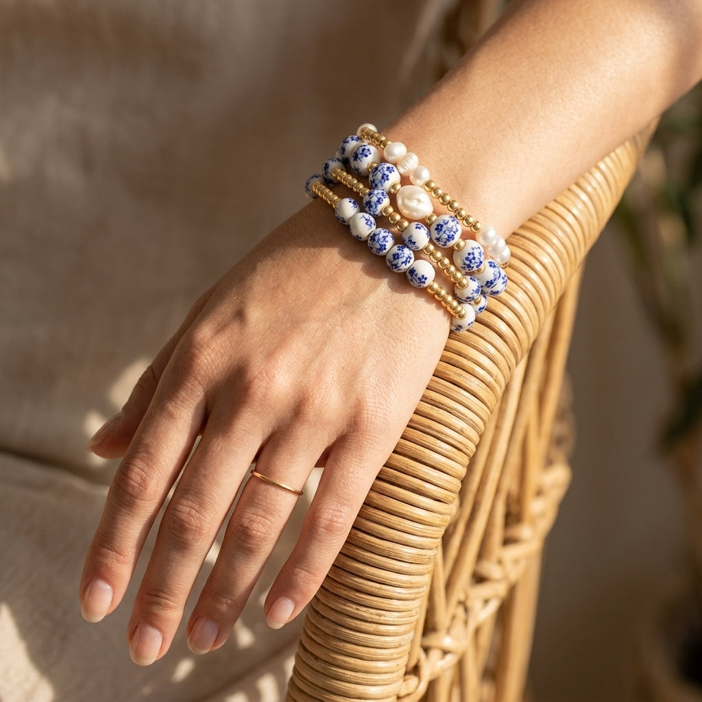Porcelain Garden Sapphire Bloom Bracelet Set