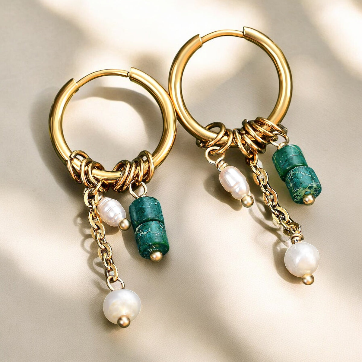 Pendientes de aro Golden Green Bloom Drop