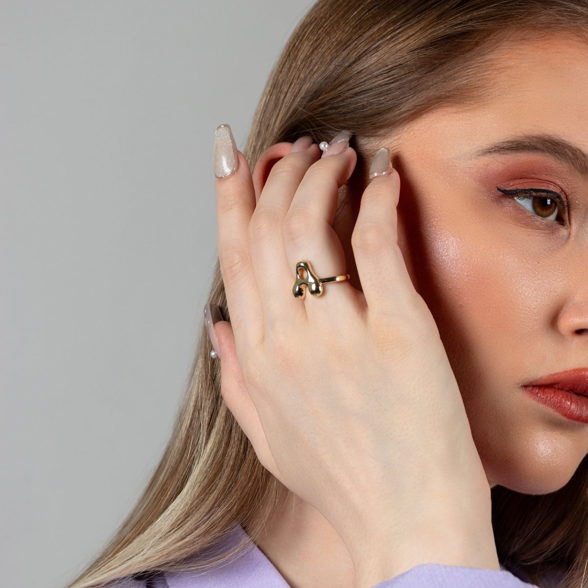 Golden Glow Bubble Letter Initial Ring