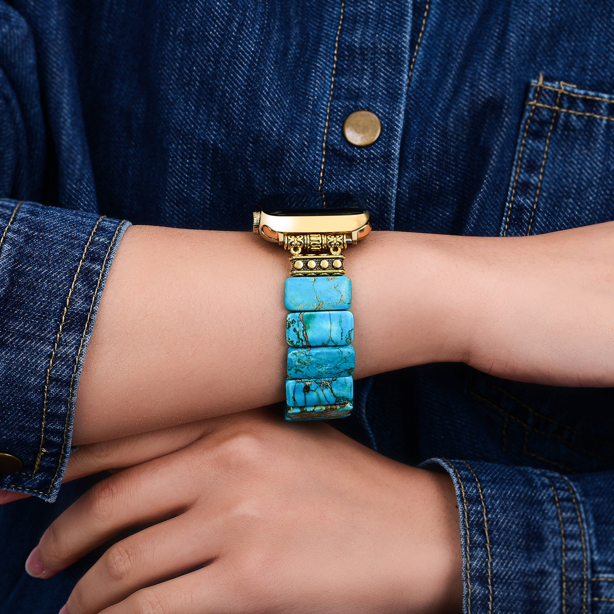 Türkisfarbener tibetischer Jaspis Stretch Apple Watch Armband