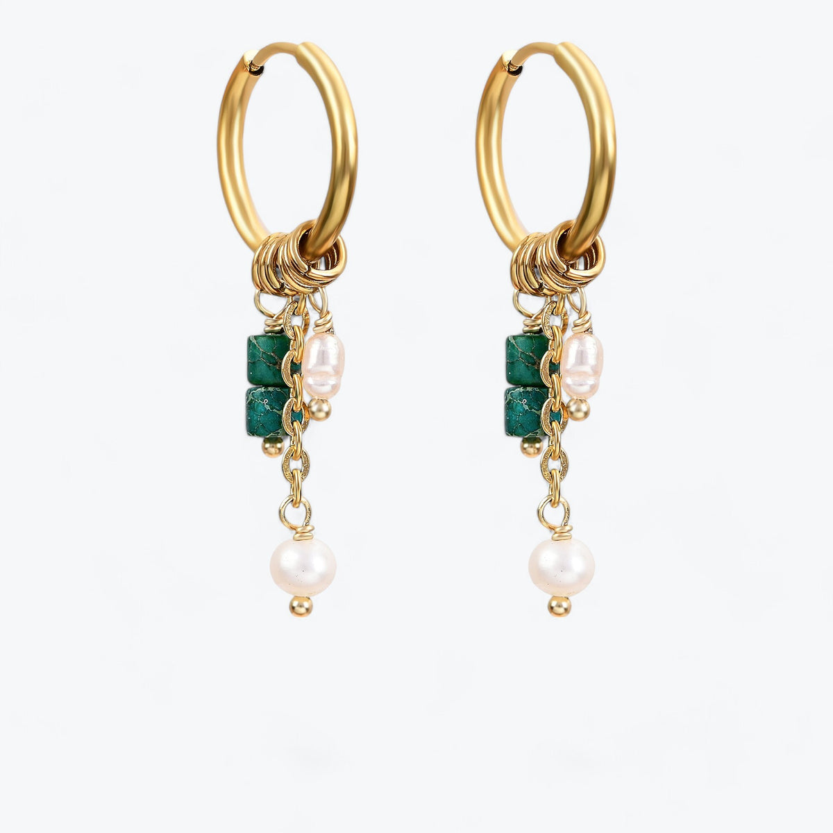 Pendientes de aro Golden Green Bloom Drop