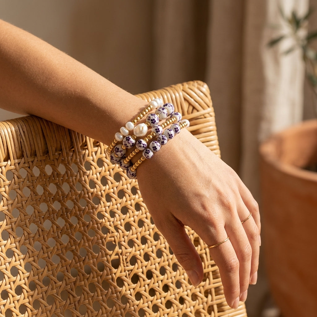 Porcelain Garden Violet Bloom Bracelet Set