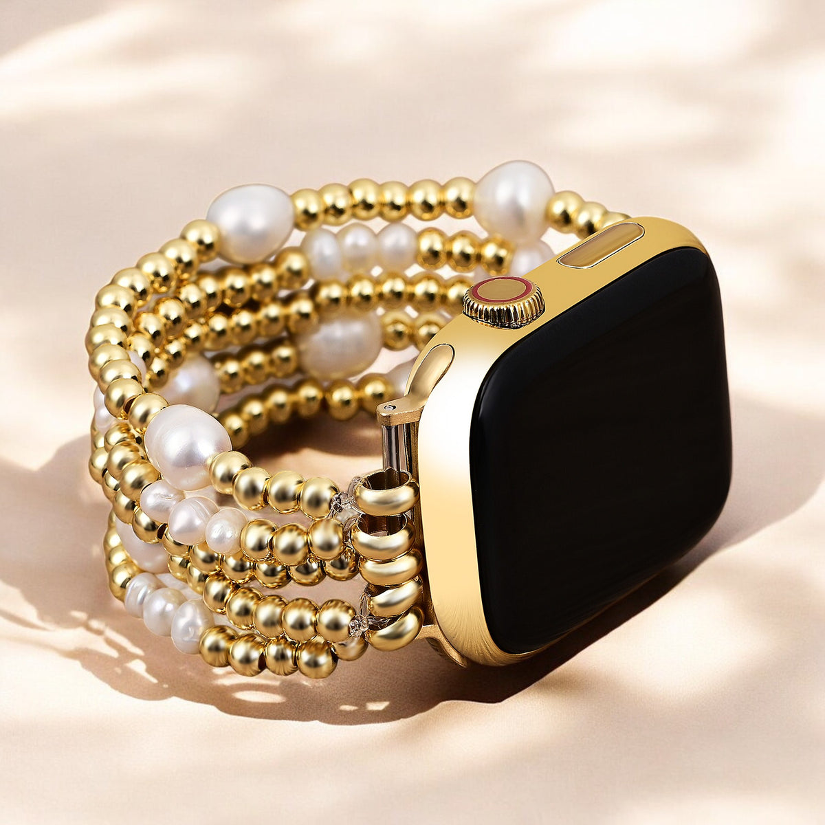 Gold and Pearl Stretch Apple Watch Strap