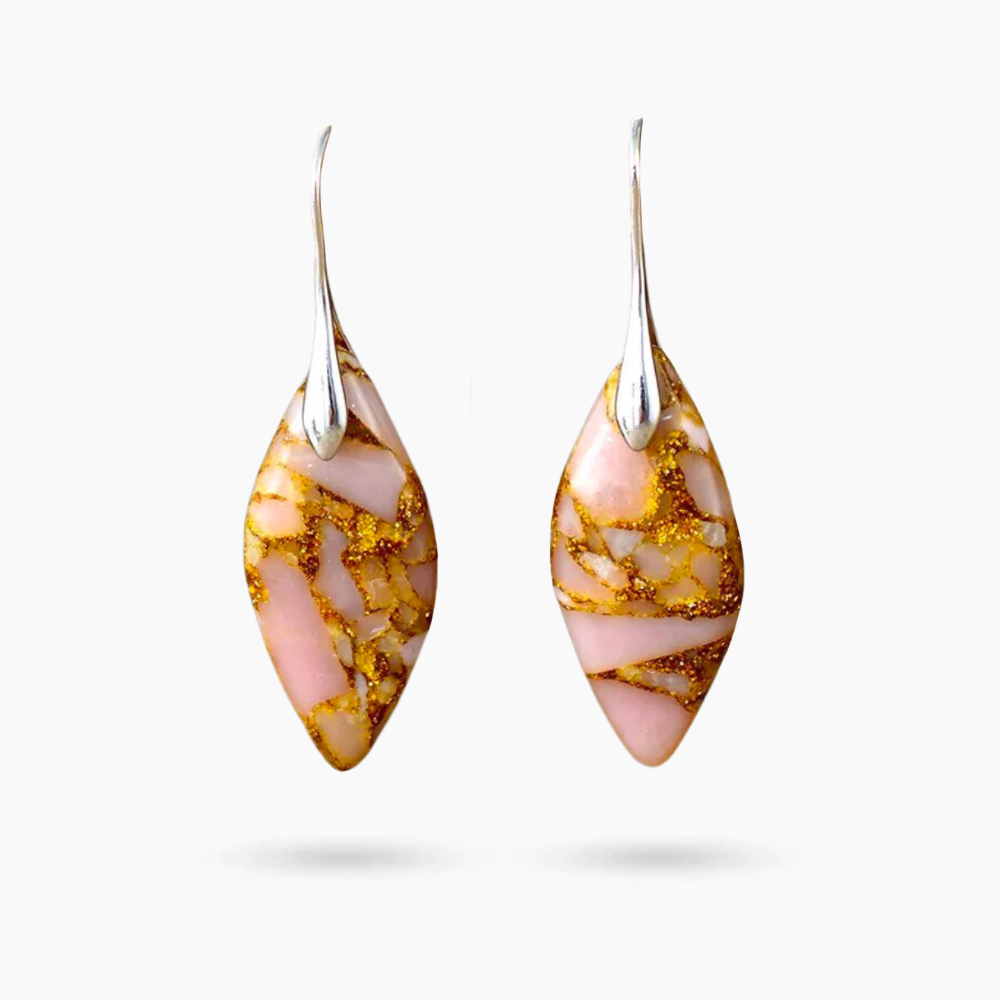 Pendientes de Jaspe Hojas de Durazno Dorado