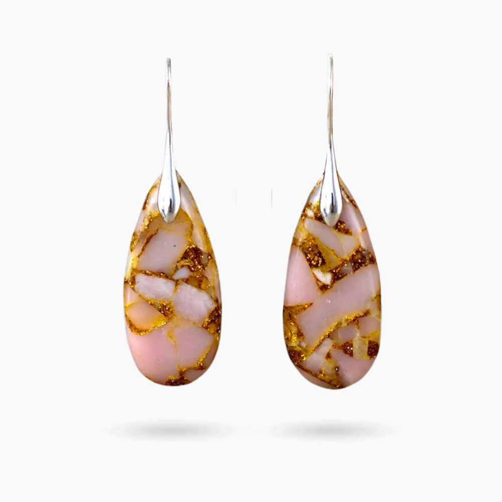 Pendientes en forma de lágrima de jaspe melocotón dorado