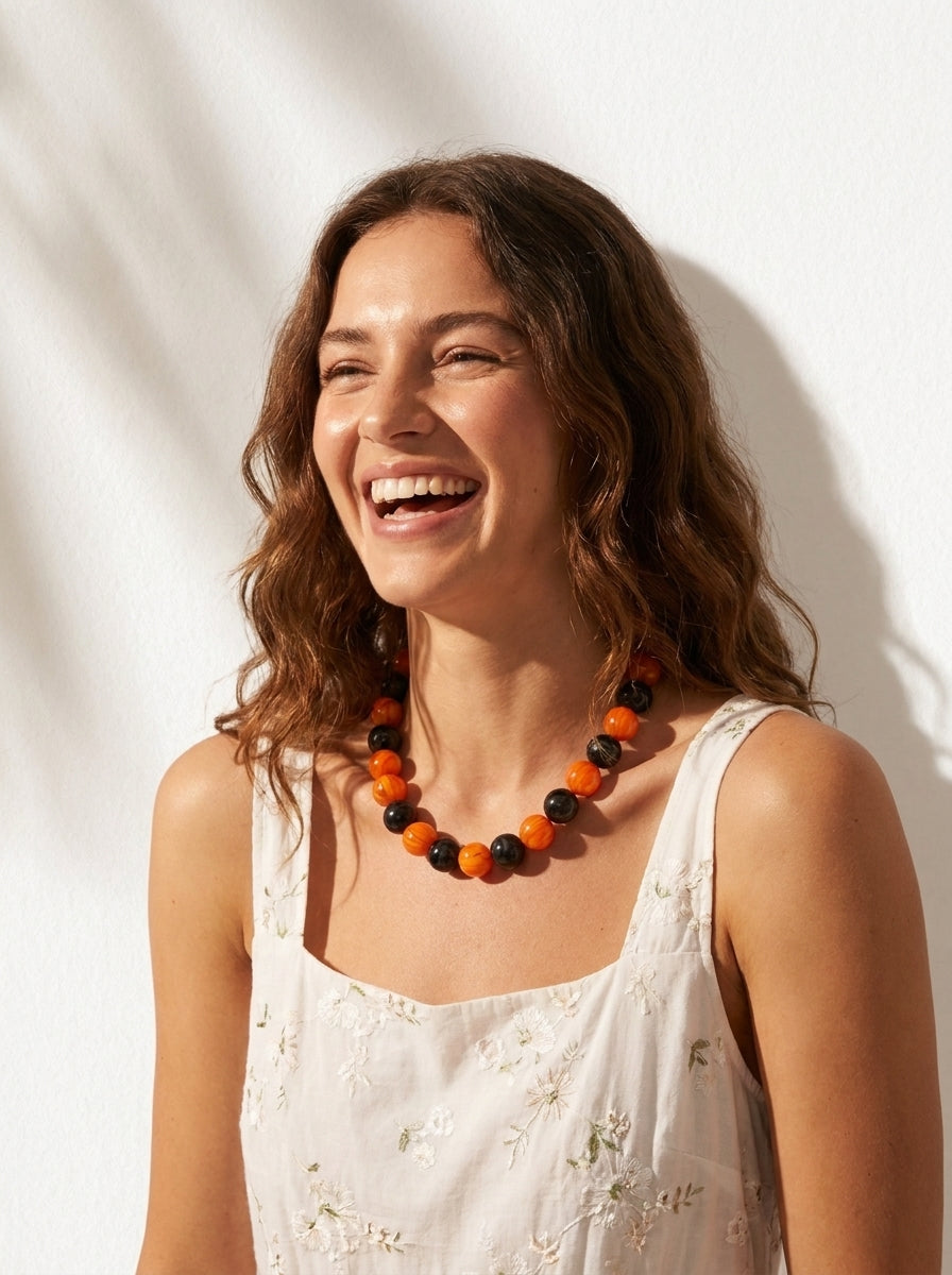 Midnight Pumpkin Halloween Chunky Necklace
