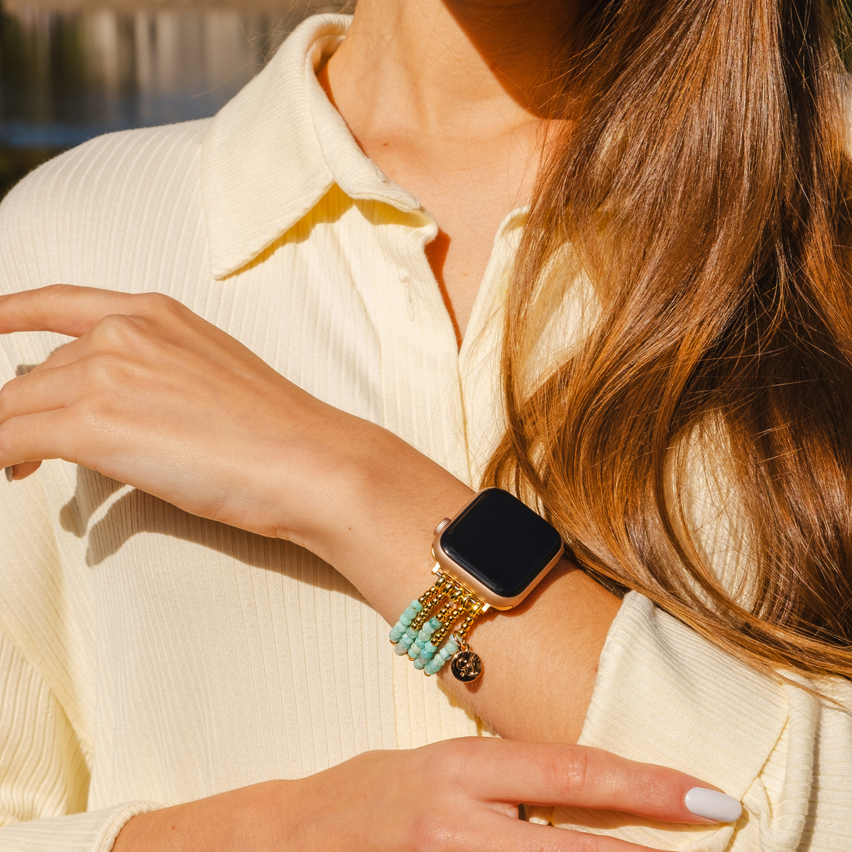 Correa elástica de amazonita luminosa para Apple Watch