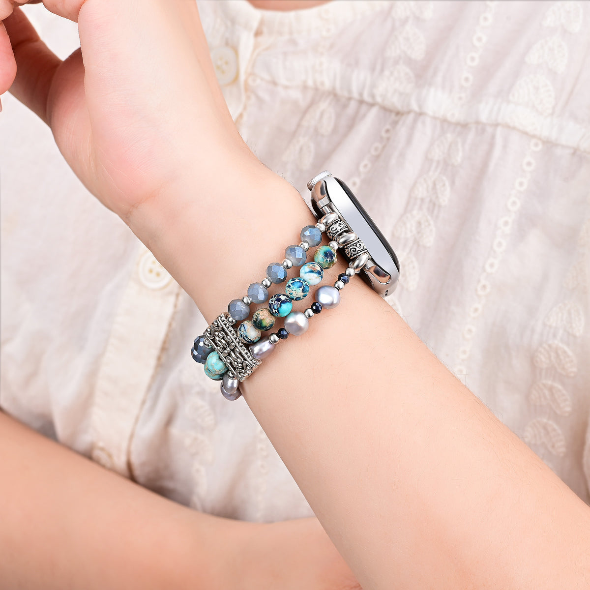 Correa artesanal de jaspe nómada elástica para Apple Watch