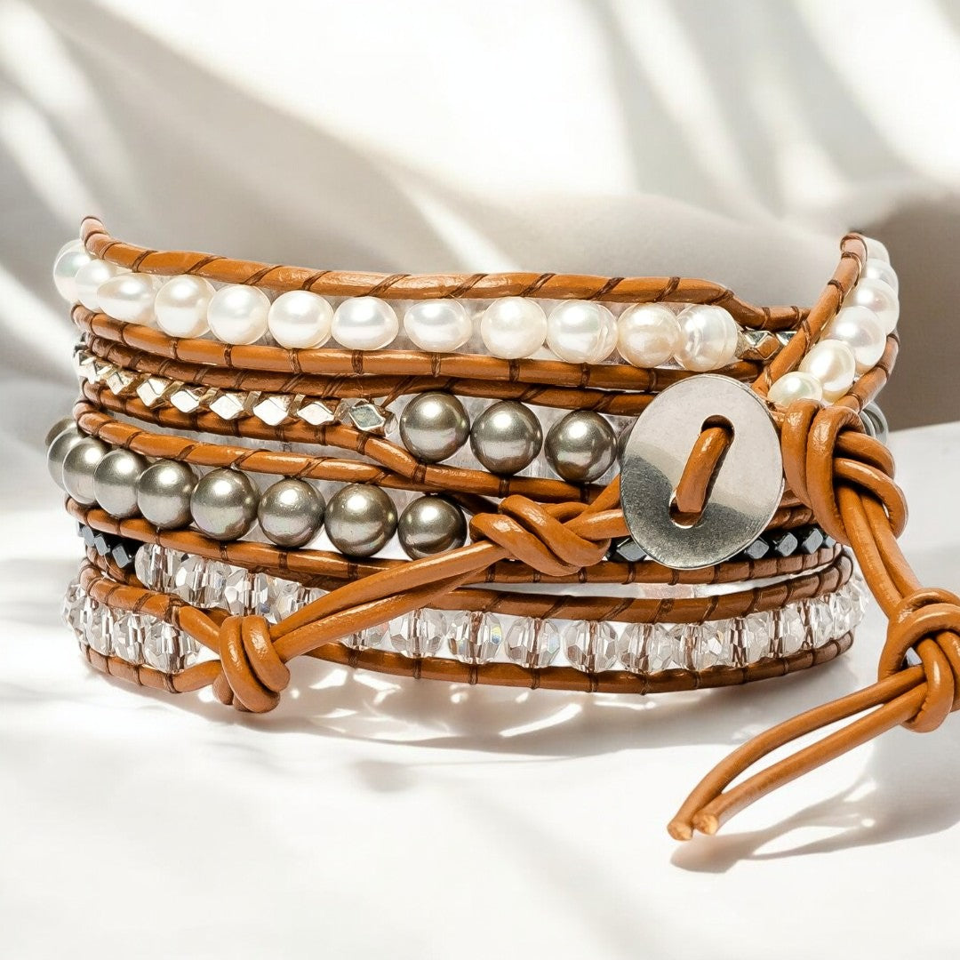 Exquisita pulsera envolvente de hematita