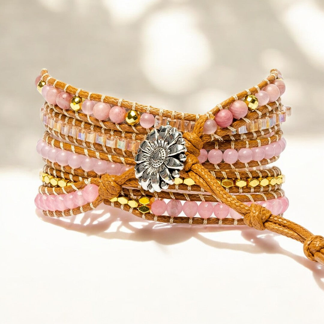Pulsera de Cuarzo Rosa Dorado