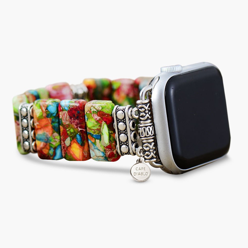 succulent apple watch band Women's Chic Flower Stretch Apple Watch Strap, Large - Fits 6.5-7.0 inch wrists / Gold