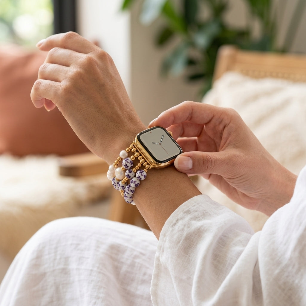 Porcelain Garden Violet Bloom Apple Watch Strap