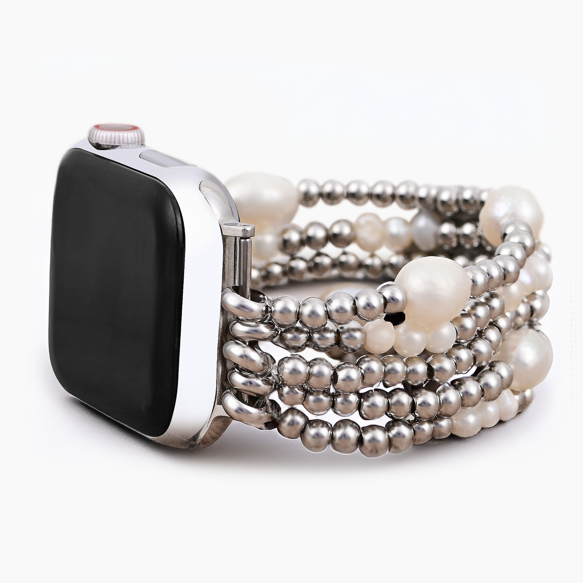 Pearl and Silver Stretch Apple Watch Strap display picture 3