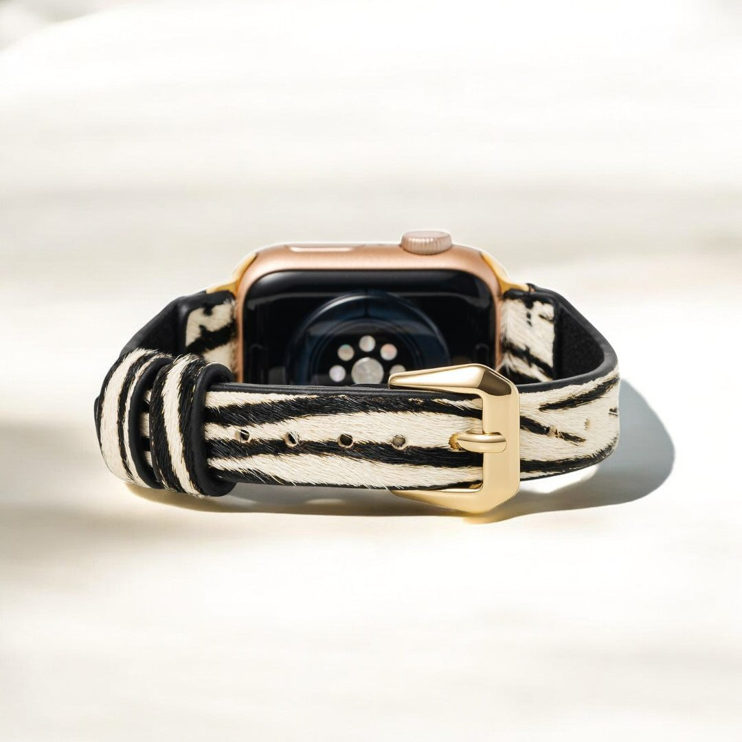 Zebra Luxe Leather Apple Watch Strap