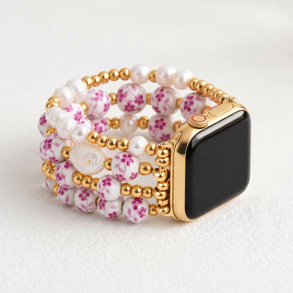 Porcelain Garden Rose Blossom Apple Watch Strap