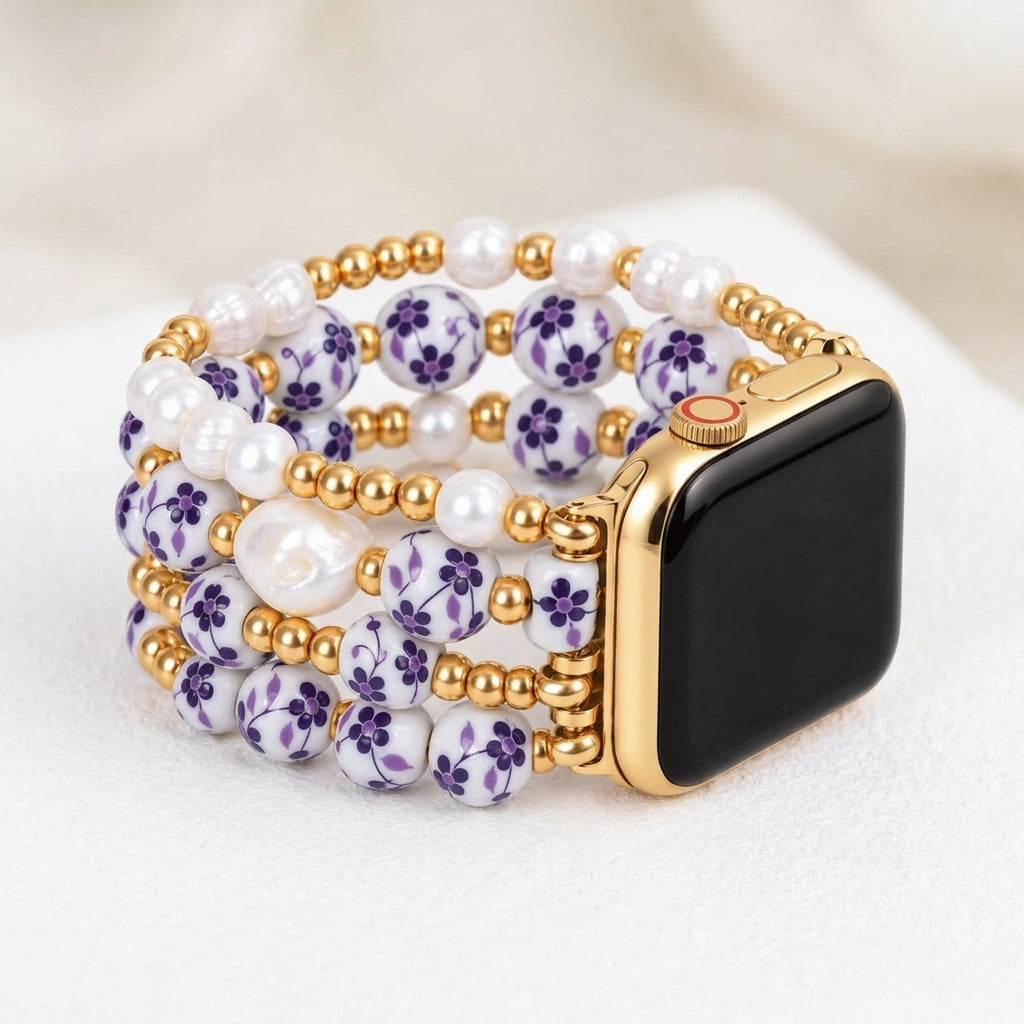 Porcelain Garden Violet Bloom Apple Watch Strap