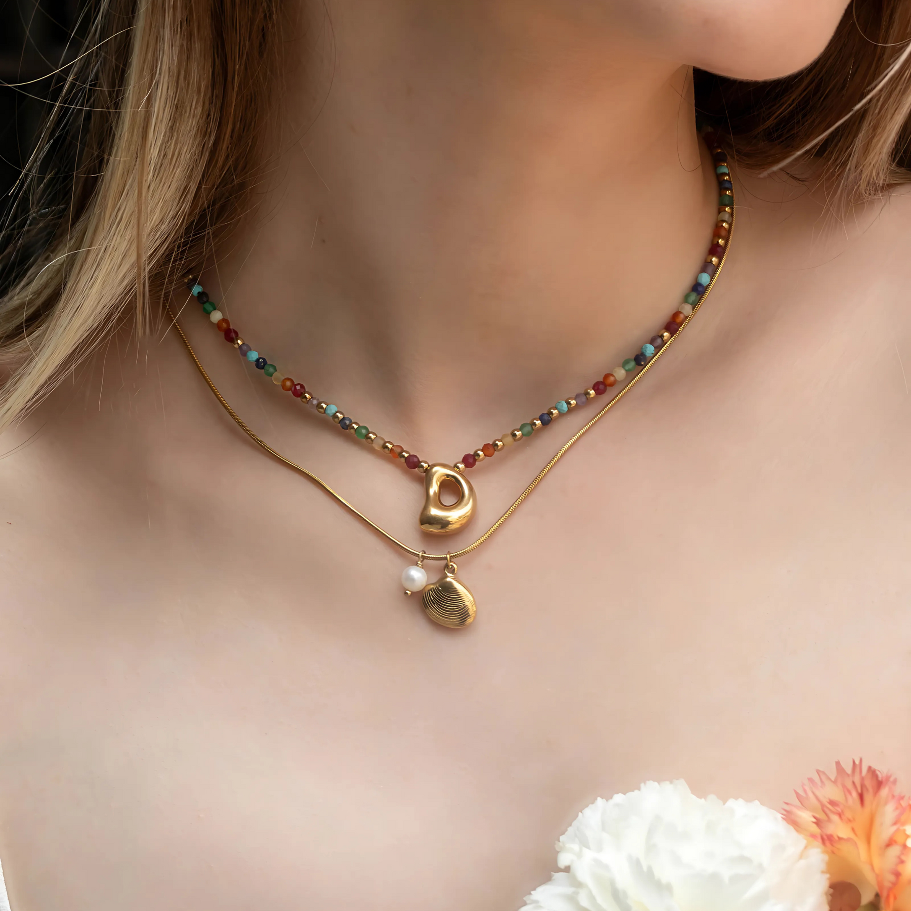 Golden Shell Pearl Necklace