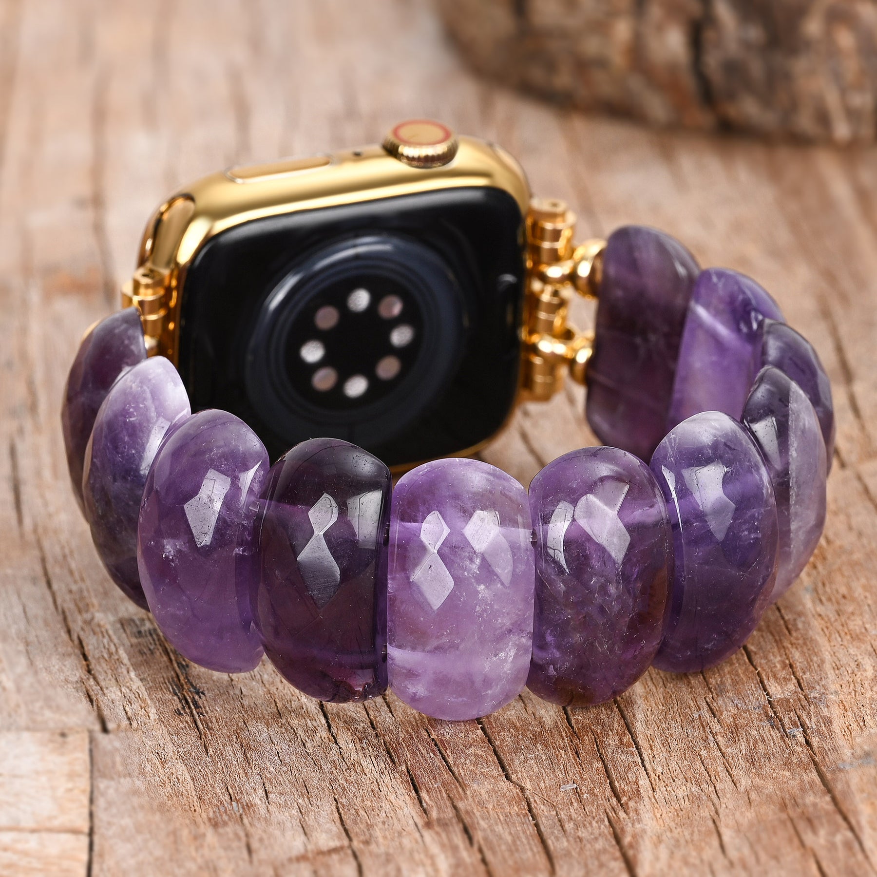Correa elástica de protección de amatista curativa para Apple Watch