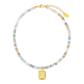 Amazonite Initial Letter Charm Necklace