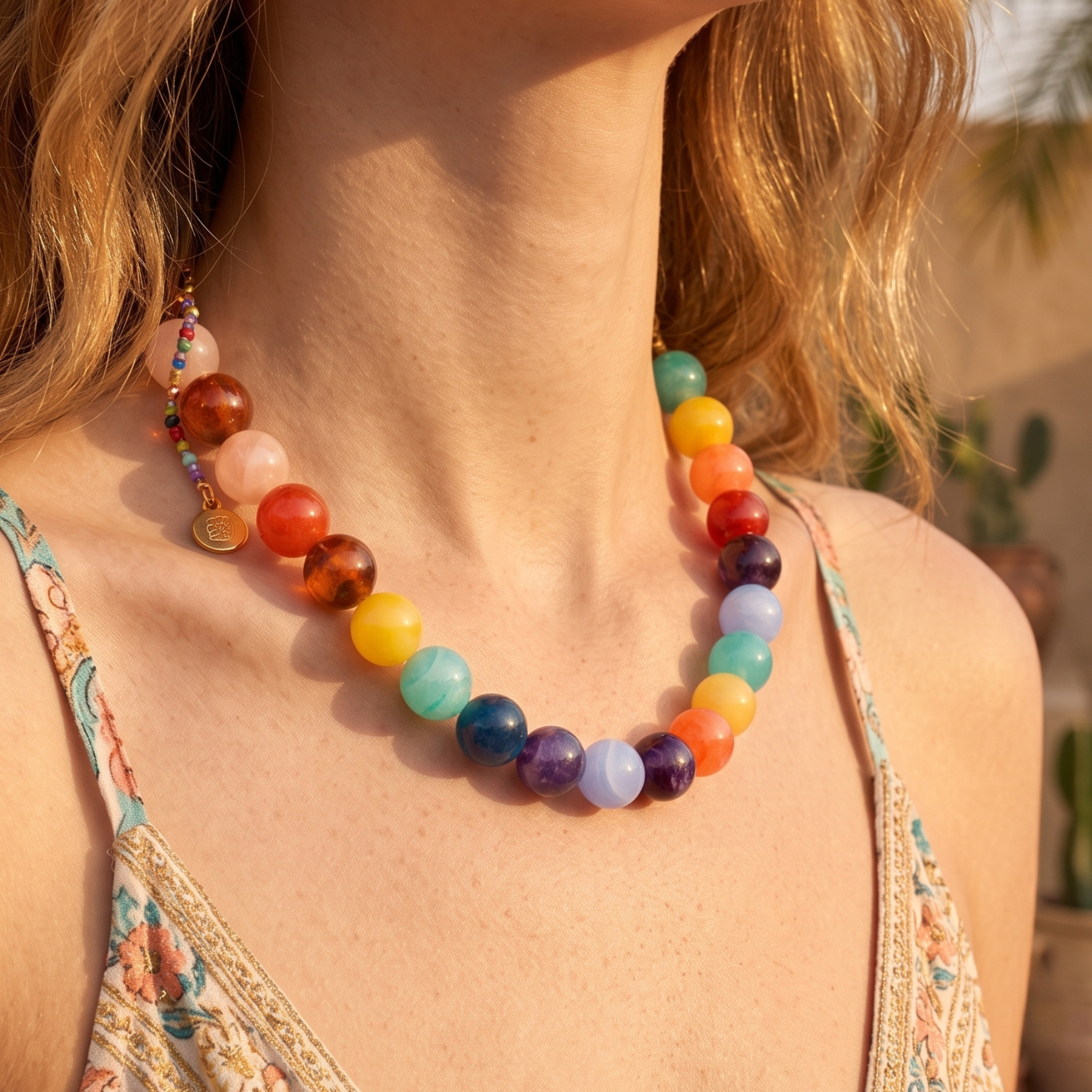 Chunky Rainbow Beaded Necklace