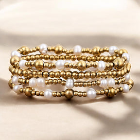 Gold Shimmering Pearl Bracelet Set
