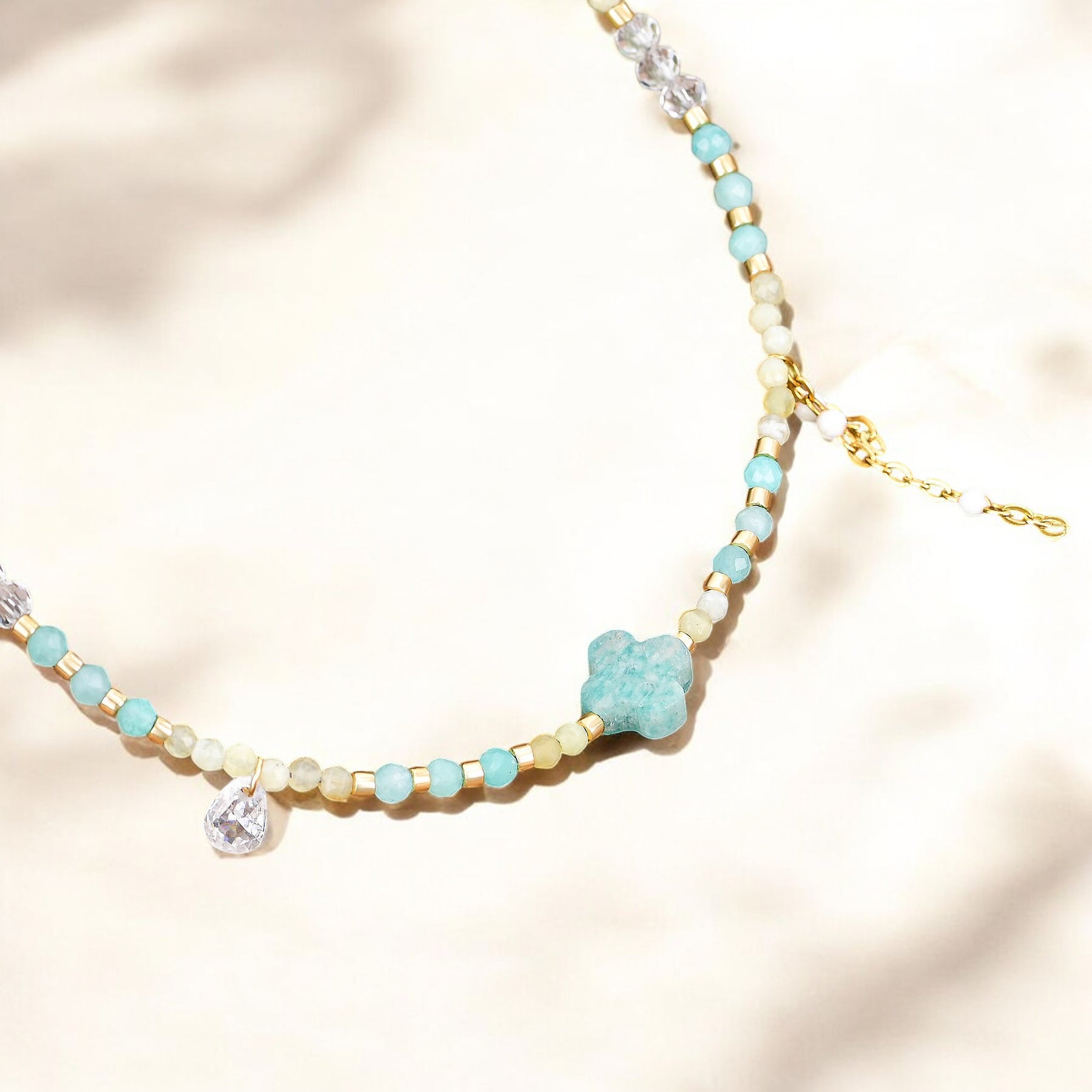 Teal Amazonite Clover Charm Anklet
