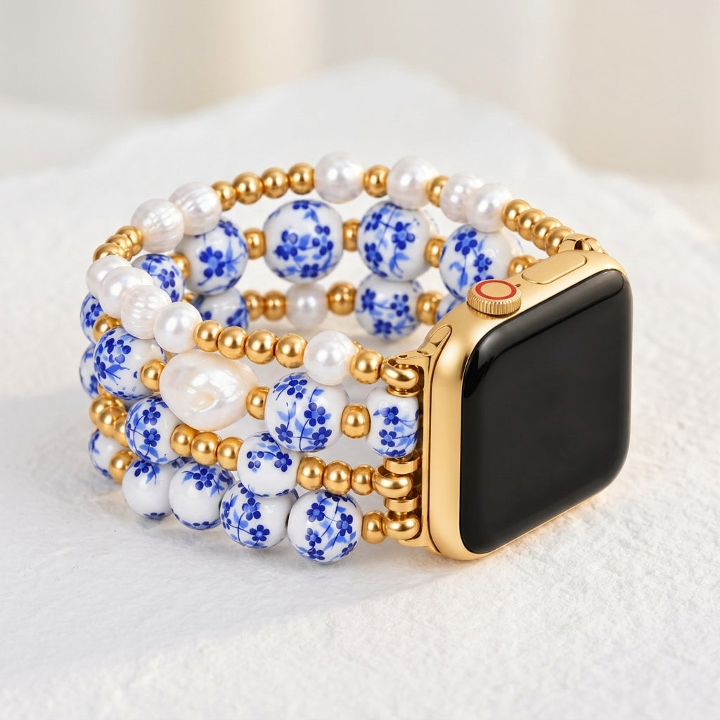 Porcelain-Garten-Saphirblüten-Armband für die Apple Watch