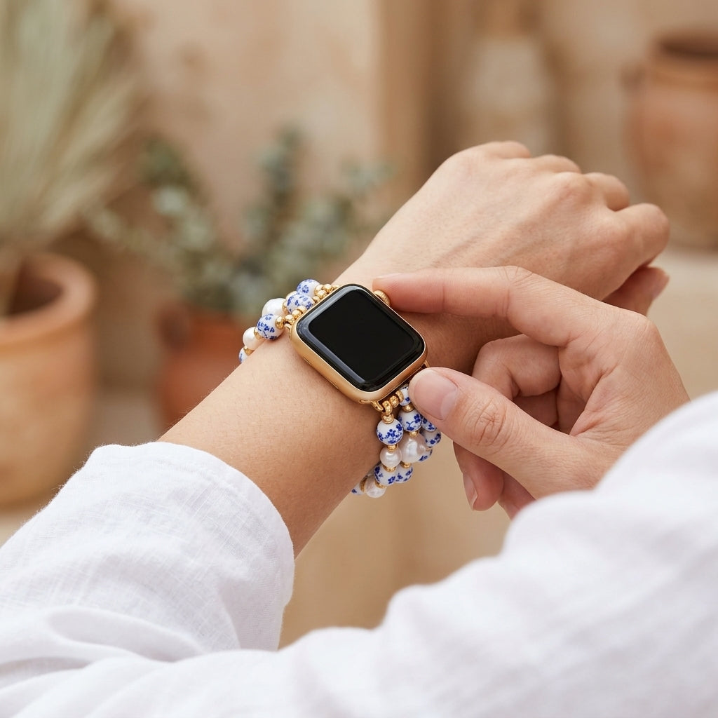 Porcelain-Garten-Saphirblüten-Armband für die Apple Watch