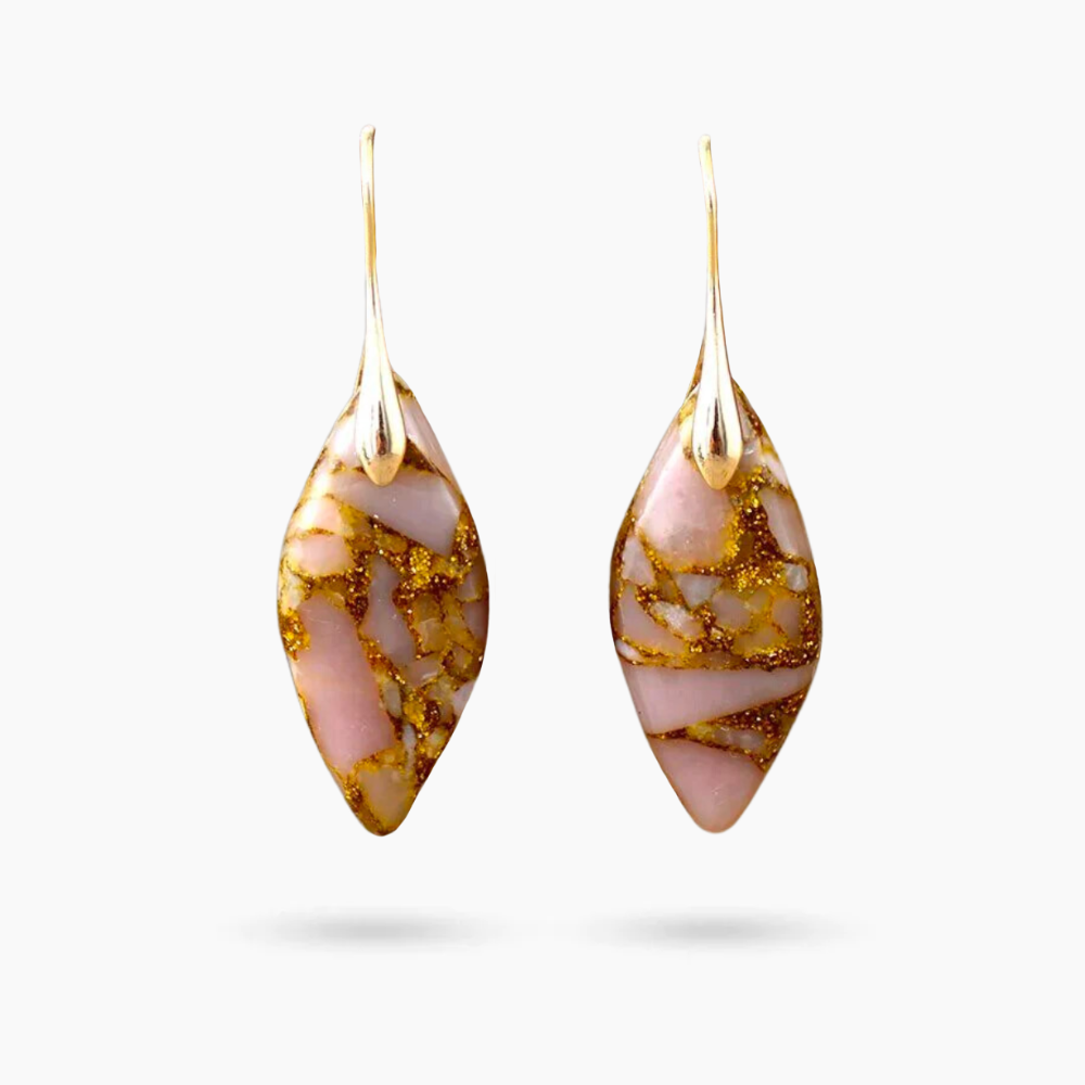 Golden Peach Leaves Jasper Earrings