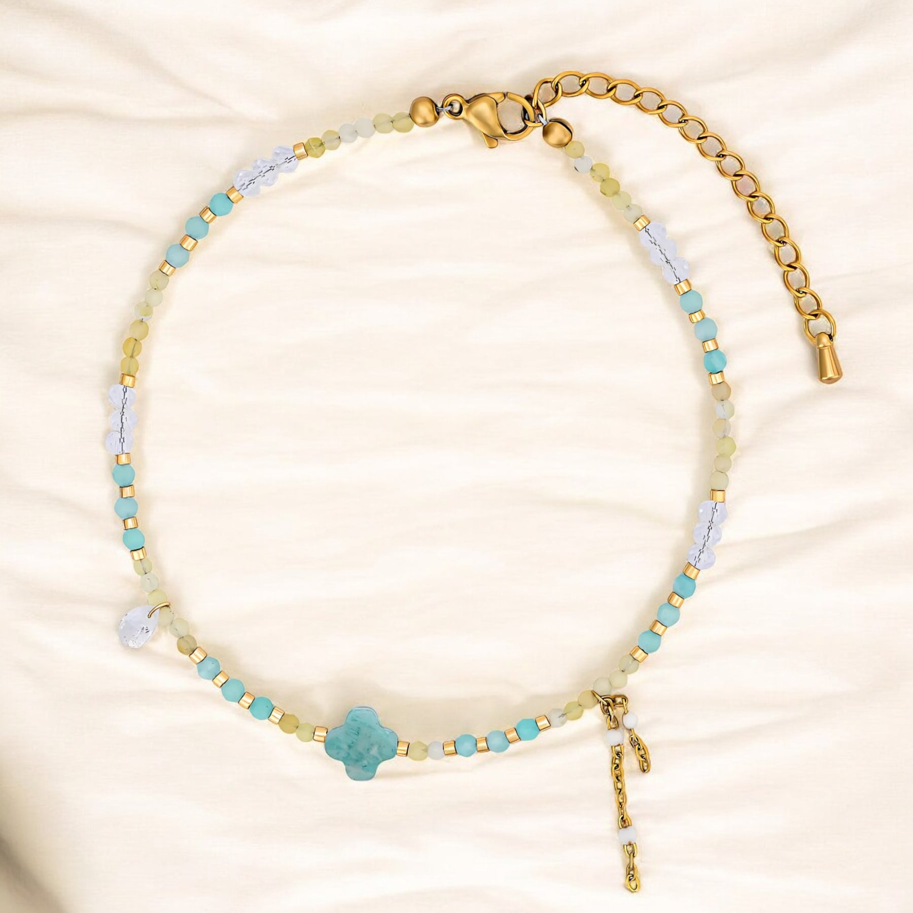 Teal Amazonite Clover Charm Anklet