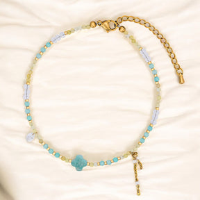 Teal Amazonite Clover Charm Anklet