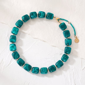 Chunky Square Bead Necklace Brown