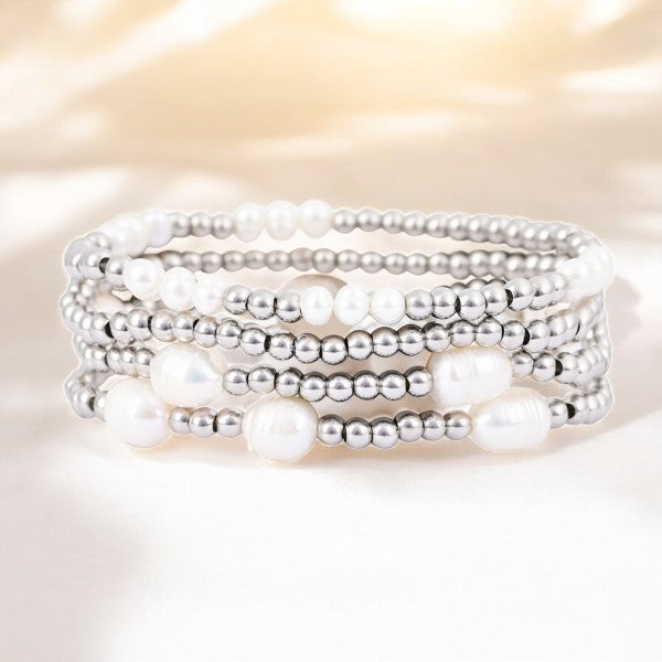 Pearl and Silver Bracelet Set