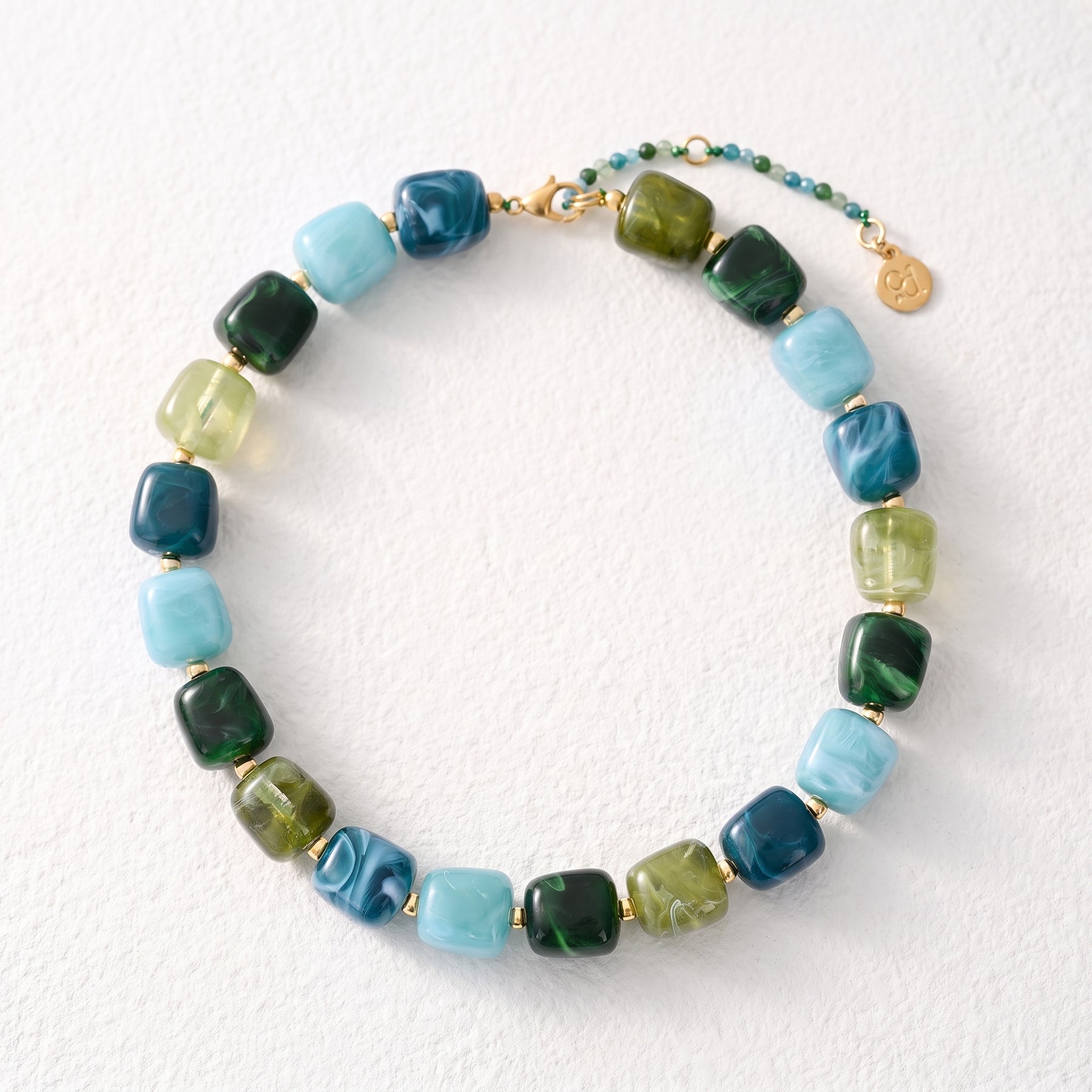 Chunky Square Bead Necklace Light Blue