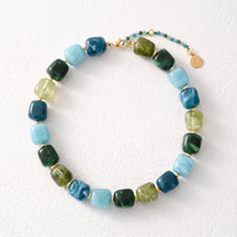 Chunky Square Bead Necklace Light Blue