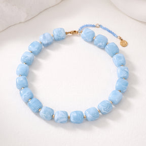 Chunky Square Bead Necklace Blue