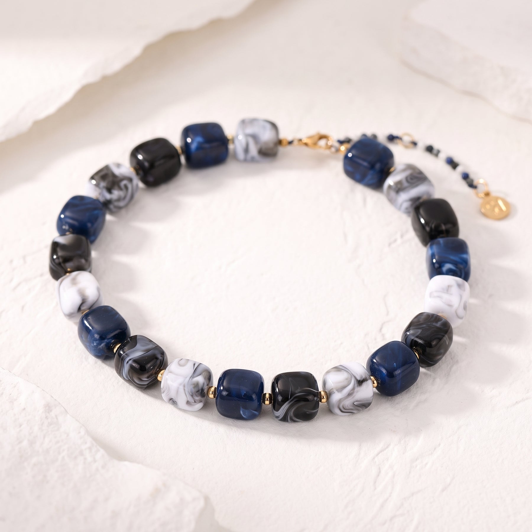 Chunky Square Bead Necklace Light Blue