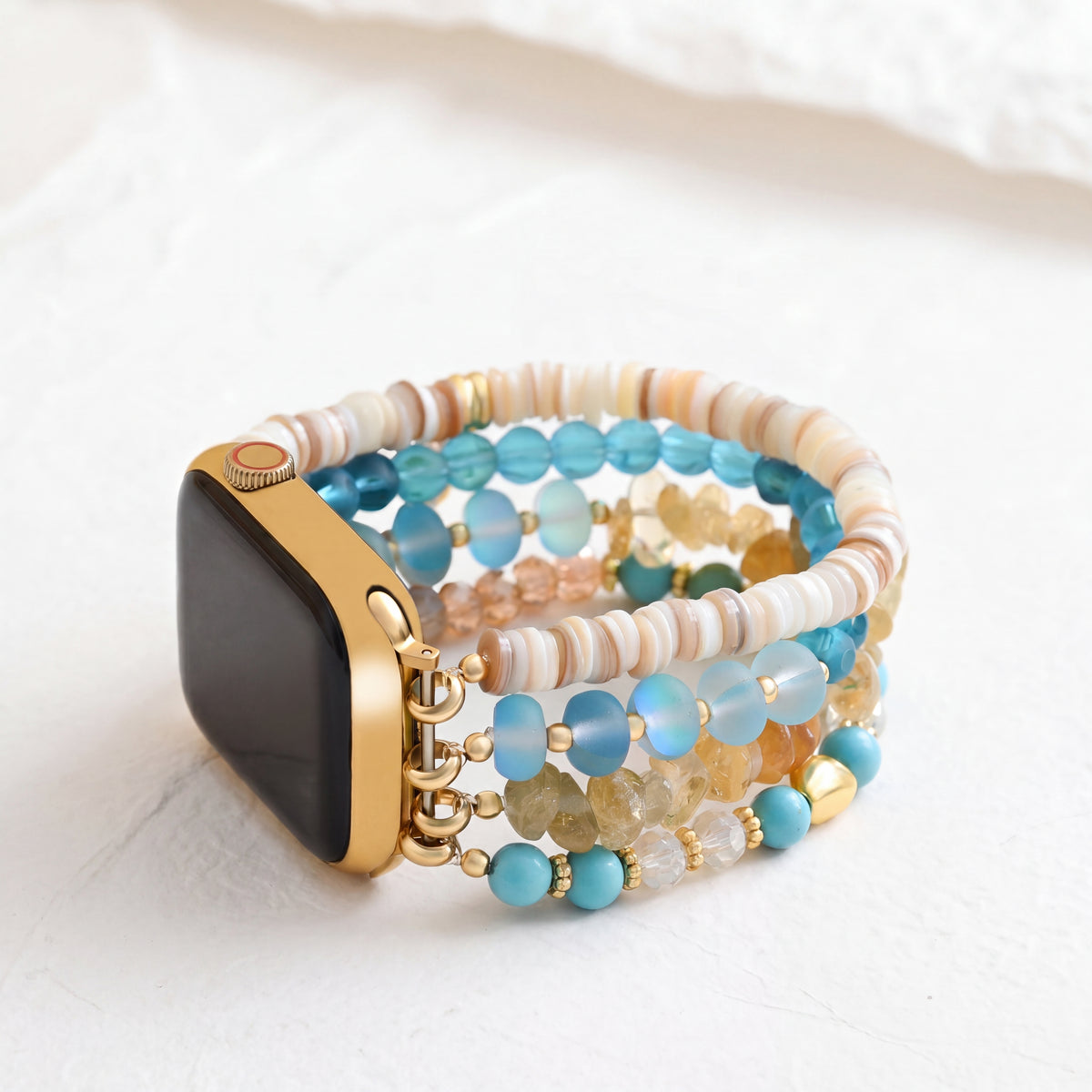 APPLE Watch Gold Blue Bead Strap Accessory Jewelry NEW Athenia Duo | Handmade Lapis Apple Watch Band – Interstella  main image 2