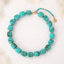 Chunky Square Bead Necklace Blue
