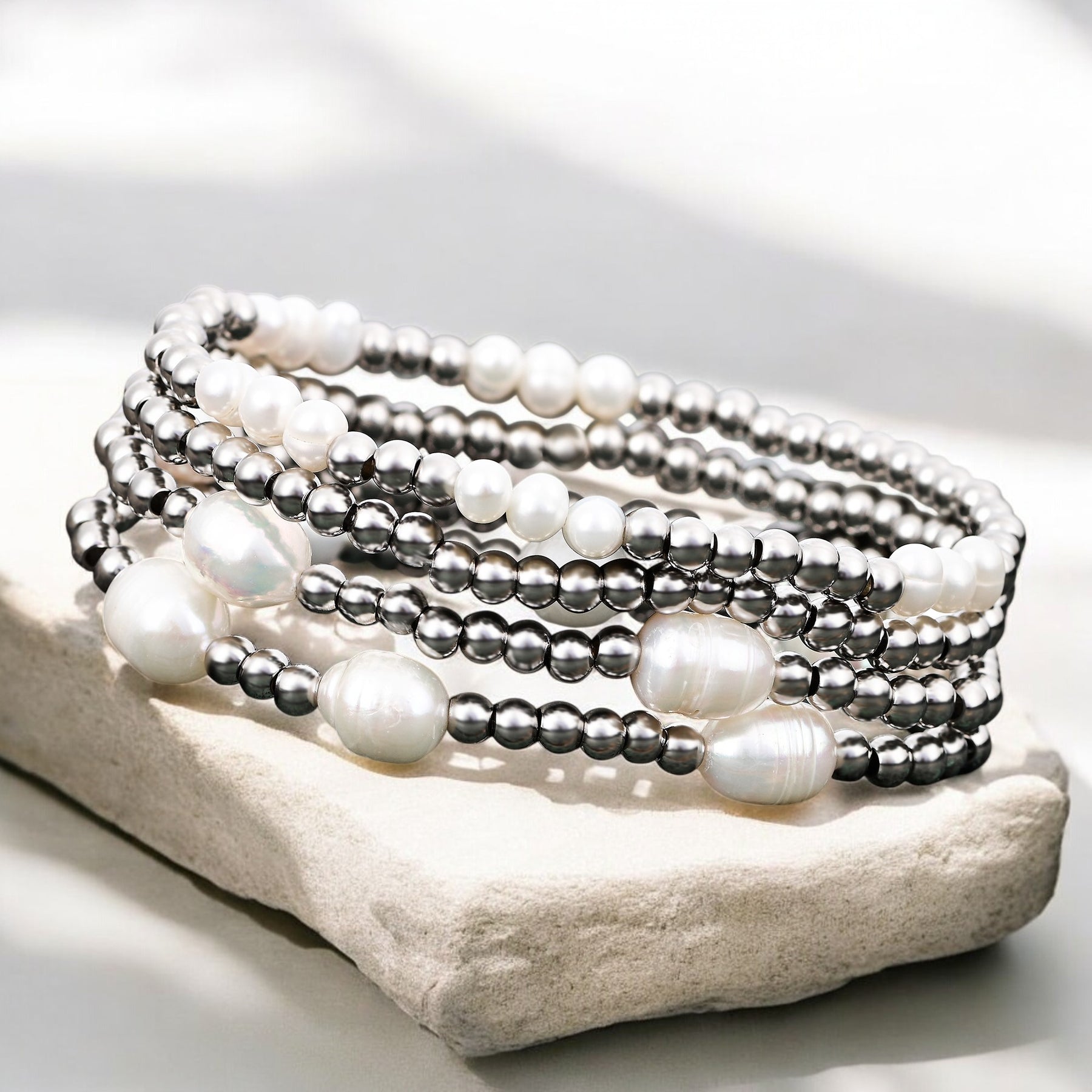 Pearl and Silver Bracelet Set