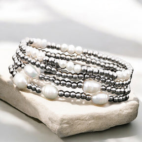 Pearl and Silver Bracelet Set