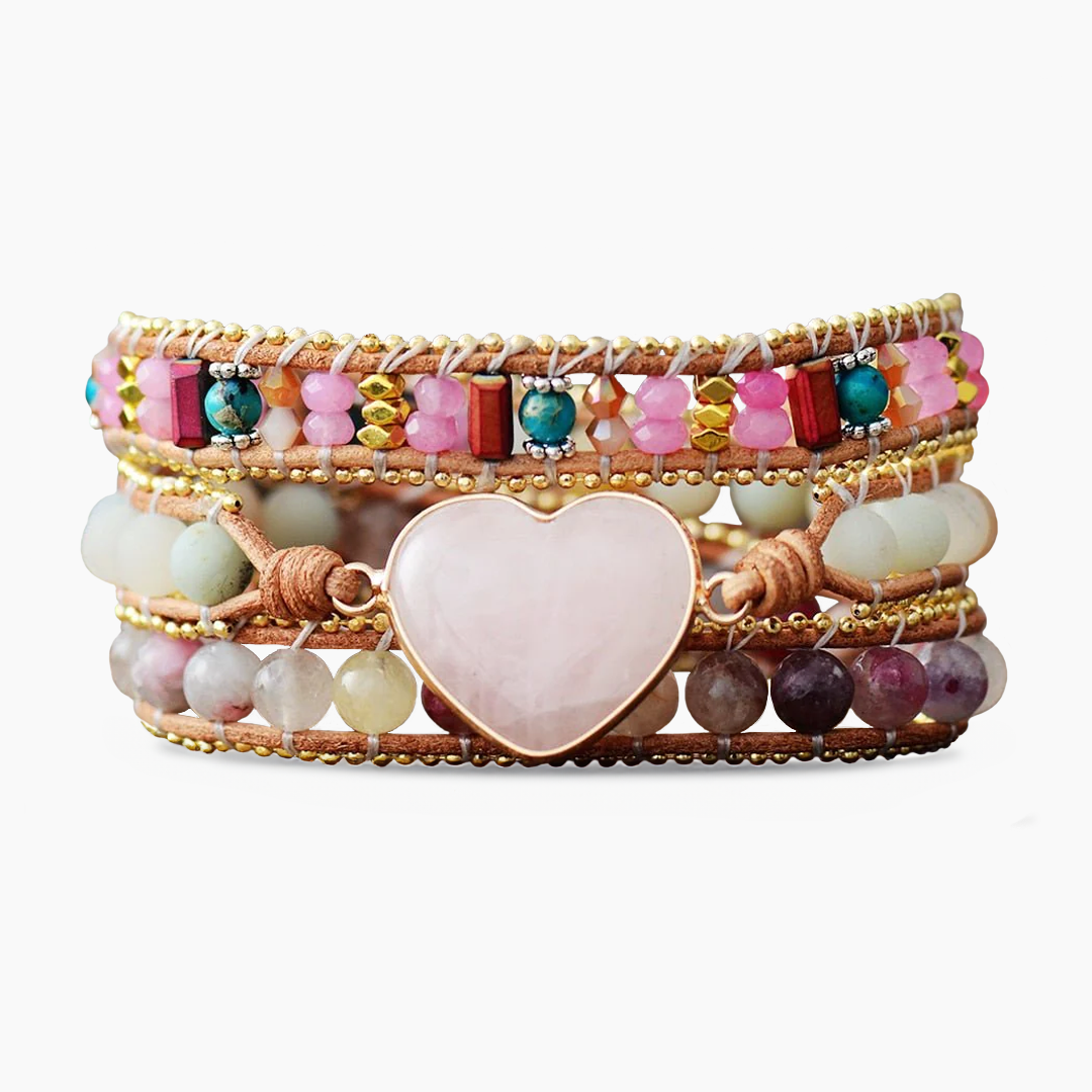 Dreamy Rose Quartz Heart Wrap Bracelet