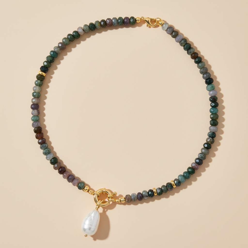 Agate Pearl Charm Necklace