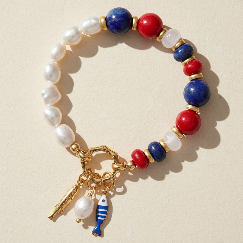 Lapis Pearl Charm Bracelet