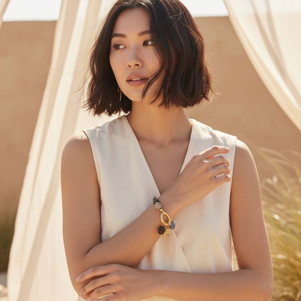 Obsidian Heart Charm Bracelet